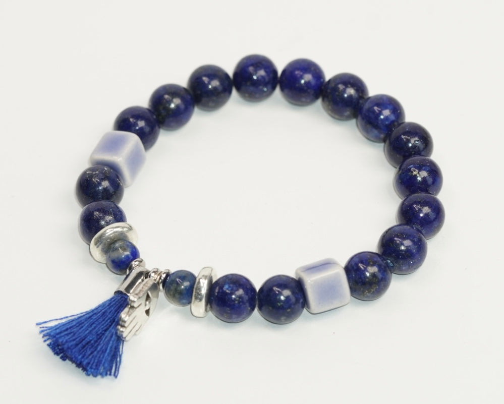 Lapislazuli mit Hand des Fatima/Silber